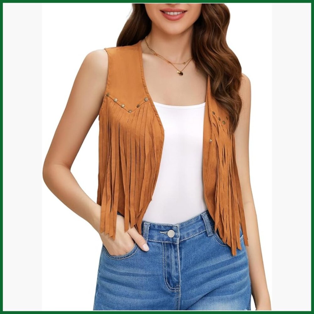 Faux Suede Tassel Vest 70s Hippie Fringe Jacket Western Outfit